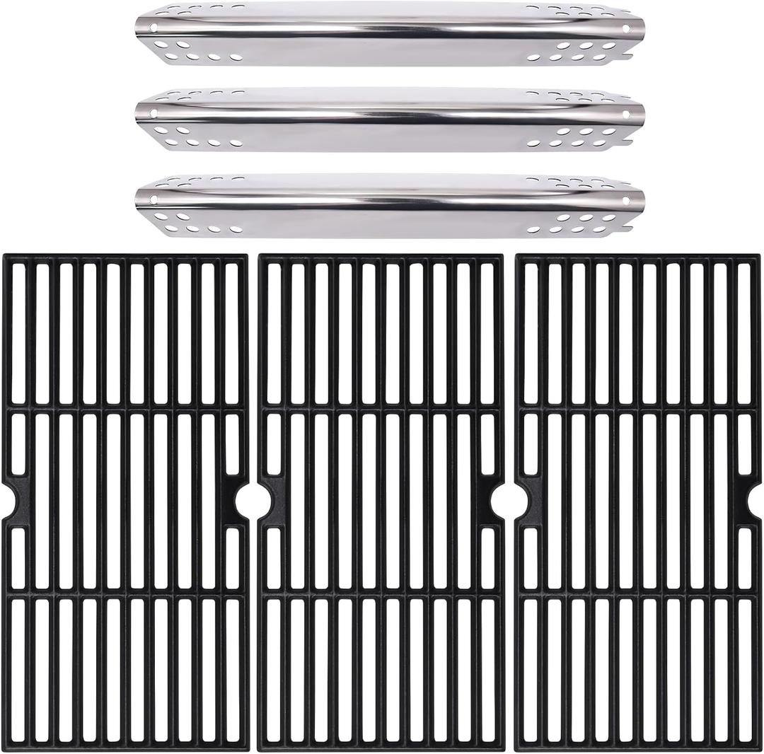 Hiorucet Grill Grate Parts for Charbroil Advantage 3 Burner 463343015, 463335115, 463370015, Cast Iron Cooking Grid Grates, Heat Shield Plate Tents for Char-Broil Advantage Grill Replacement Parts.
