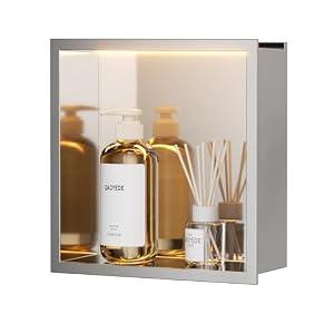 QAOYEDE LED Shower Niche with Lights 12"x12" Stainless Steel No Tile Needed