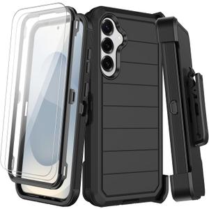 KECAI for Samsung Galaxy S25 Case with Belt Clip Holster & Kickstand,2X Screen Protector,Heavy Duty Shockproof Drop Protection Military Grade Full Body Rugged Phone Cover (6.2 Inch) (Black)