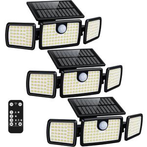 Solar Lights Outdoor, 3 Head Solar Motion Lights Outdoor with 2500LM High Brightness, Built-in Bigger Tempered Glass Solar Panel, Sensitive PIR Motion Inductor(3-Pack)