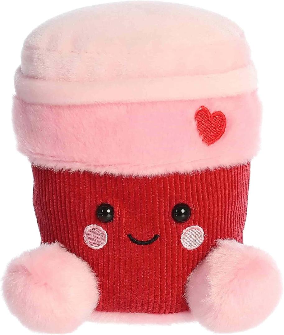 Aurora Adorable Palm Pals Parker Heart Coffee Stuffed Animal - Fun Seasonal Plush for Kids and Adult Collectors - Perfect for Decorating Rooms and Valentine's Day - Pink 5 Inches