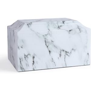 White Classic Cultured Marble Cremation Urn for Adult Ashes, Urn for Human Ashes, Adult-Sized Memorial Urn for Ground Burial or Home Memorial
