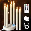 Verdenu Rechargeable Flameless Taper Candles with Charging Station, 6 Pack Real Waxy LED Operated Candlesticks Flickering with Remote Timer Button Battery and Adapter for Home Wedding Christmas Decor