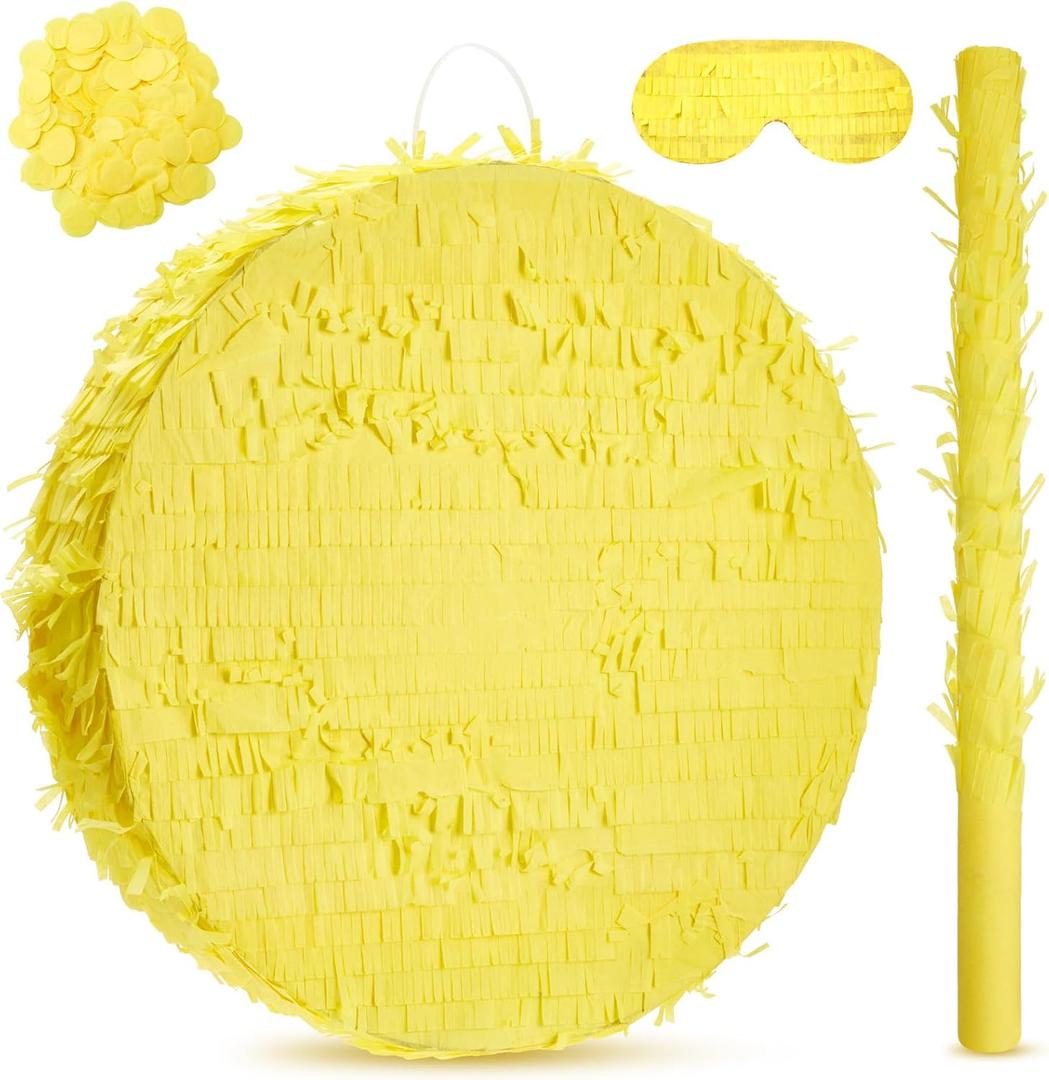 Jenaai Disco Ball Large Piñata 16 Inch, Round Blank Disco Piñata with Stick Blindfold and Confetti for Adults and Kids' Birthday Parties, Carnivals New Year Decorations Supplies(Yellow)