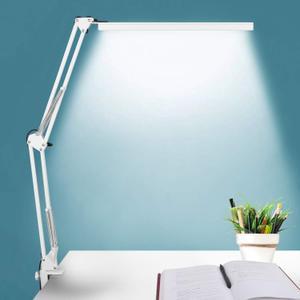 LED Desk Lamp, Manicure Table Lamp, 16" Lamp Head, Dimmable Eye-Caring Drafting Light with 3 Color Modes, 10 Brightness Levels & Adapter, Memory Function(White)