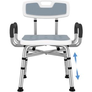 BRITULIF Adjustable Shower Chair with Arms & Back, Stable Heavy Duty 550lbs Safety Bathtub Seat with Non-Slip Feet, Rust-Resistant Aluminum Frame & Tool-Free Assembly for Elderly & Disabled