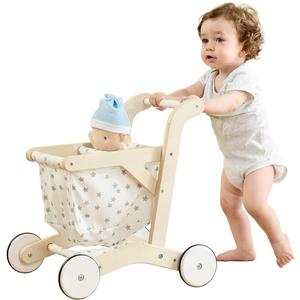 labebe Baby Push Walker Doll Stroller, Push Toy for Toddler, Shopping Cart for Girls and Boys 1 Years Old, Kids Stand Learning Walker, Wooden Play Wagon with Wheel, Larger Size 15.2 * 18.7 * 19.7