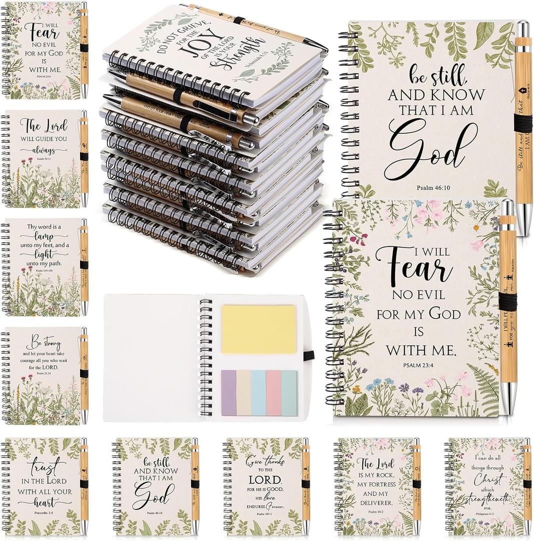 30 Sets Christian Spiral Notebooks Bulk Inspirational Religious Bible Verse Prayer Notepad with Sticky Note Pen Grandparents Day Gifts for Church Study Group Member Vbs Sunday School (White)