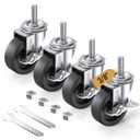 HOLKIE Caster Wheels 3 inch Locking Stem Casters, 3/8" -16 x 1-1/2" (Stem Diameter 3/8", Stem Length 1-1/2") Threaded Stem Casters Swivel Casters Set of 4 Heavy Duty Castors Black