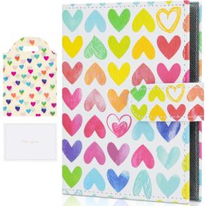 Vienrose Photo Album 4x6 Holds 52 Pictures with PU Leather Printed Cover, 26 Pockets Small Memory Book for Wedding Baby Family Graduation Memories, Full-Print Hearts