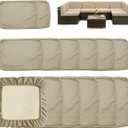 Sqodok Outdoor Cushion Covers 14Pcs Patio Cushion Slipcovers, Replacement Waterproof with Zipper for 6-Seaters Sofa, Outdoor Furniture Cushion Slipcovers Set Seat and Back, Covers Only, Tan (25"Lx25"Wx4"H, Tan-14covers)
