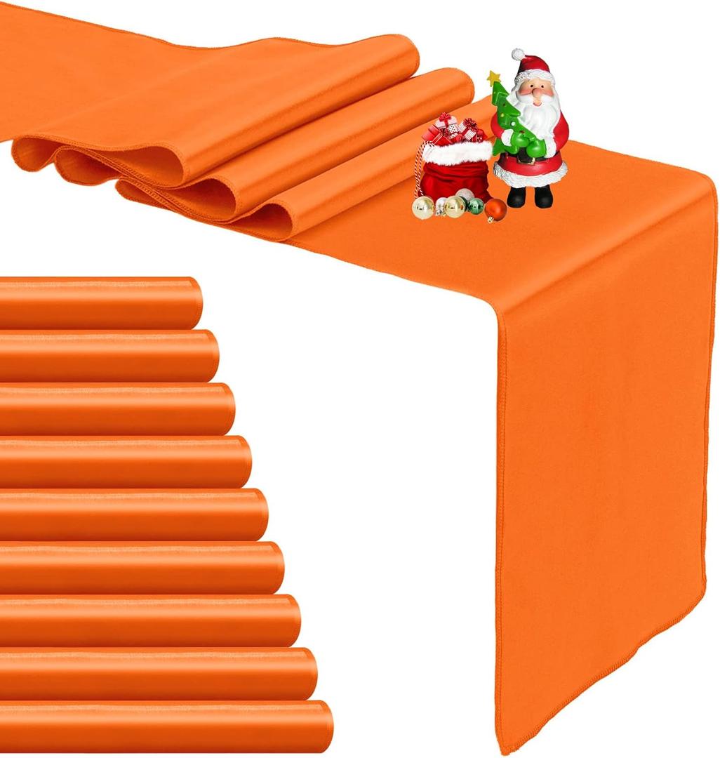 10-Pack Orange Satin Table Runner 12 x 108 Inch Long Bright and Smooth Silk Fabric Table Runner for Wedding Banquet Birthday Party Decoration