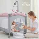 ADOVEL Baby Bassinet Bedside Crib, Pack and Play with Mattress, Diaper Changer and Playards from Newborn to Toddles, Pink, Full