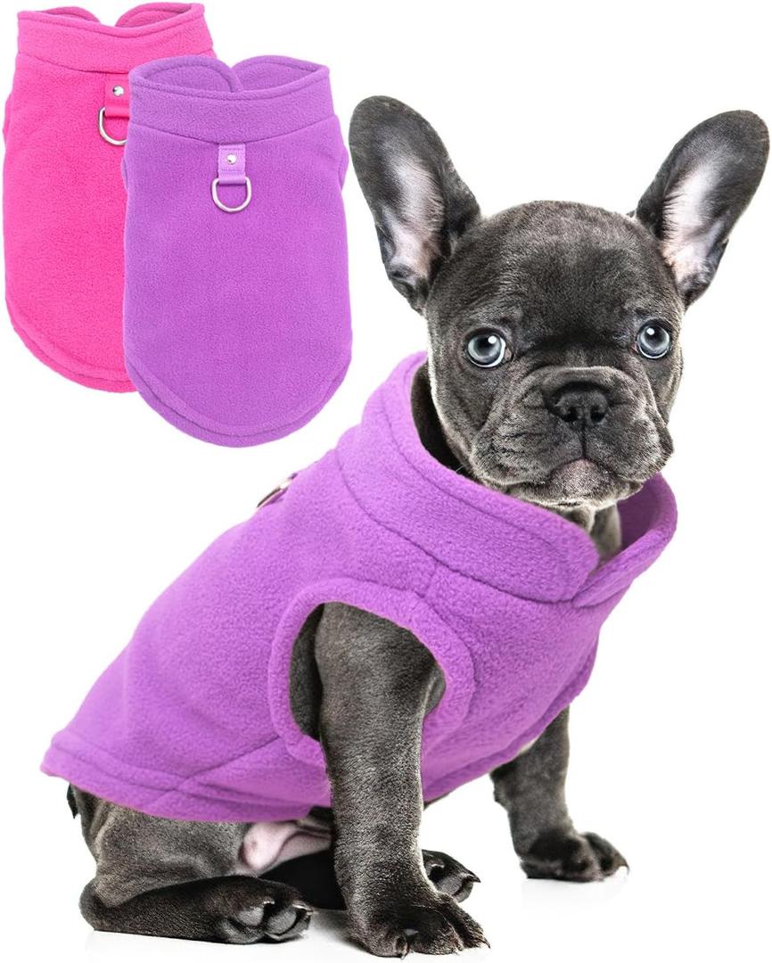 2 Pieces Fleece Dog Sweaters for Dogs Girl, with Leash Ring, Warm Pet Sweater Fall Winter Thick Clothes Coat for French Bulldog, Dachshund,XL (rose,purple)