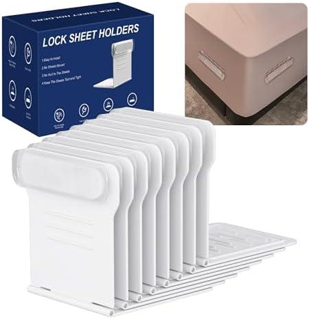 LUCOSIU Lock Sheet Holders - 8Pcs Bed Sheet with Lock Strips Keep Sheets Firm & Tight, Easy to Install for All Mattress Sizes