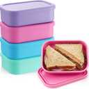 Layhit 4 Pcs Silicone Bento Box Lunch Box for Adult, 23.7 oz Reusable Sandwich Containers Food Storage with Lids Airtight for Lunch Meals Snacks, Dishwasher Freezer Safe (Fluorescent Multicolor)