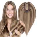 MY-LADY Human Hair Toppers for Women Real Human Hair Thin 7 * 13CM Silk Base with Lace Clip in Remy Hairpieces 150% Density 14 Inch Medium Brown & Dark Blonde