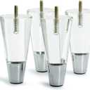 JEREVER Acrylic Furniture Legs Replacement Sofa Feet Cabinet Modern Clear Decor DIY Legs Tapered Style Set of 4 Chrome