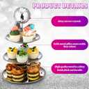 Layhit Disco Cupcake Stand 3 Tier Silver Glitter Metal Cake Holder Reusable Disco Table Decorations for Party Birthday Bachelorette Disco Ball Platterdessert Centerpiece Supply