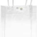Rikyo 12 pc Clear Gift Bags,Plastic Gift Bags with Handle and Button, Reusable Transparent PVC Gift Wrap Tote Bag for Bridal Party Favor, Baby Shower, Wedding Favor, Shopping Bag Bulk (10x8x3)