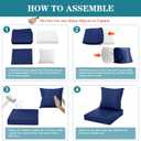 Outdoor Chair Cushions 22x22 Inch, Waterproof Fade Resistant Deep Seat and Backrest Cushion Set for Patio Furniture, Navy, 1 Set