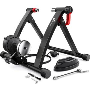Sportneer Bike Trainer - Magnetic Indoor Cycling Trainer Stand for 26-28" & 700C Wheels, 6 Resistance Levels Stationary Bike Stand with Quick Release Lever & Front Wheel Riser Block