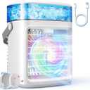 Rechargeable Portable Air Conditioner, 2200mAh 3 Powerful Speeds Mini Air Conditioner, Large Water Tank Evaporative Air Cooler, Personal Space Cooler Humidifier, Small Portable AC Fan for Home (White-01)