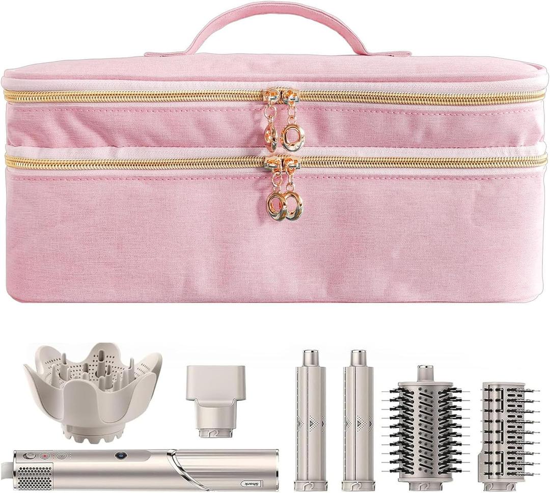 Hair Dryer Organizer Bag, Double Layer Heat Resistant Storage Case for Blow Dryer & Styling Tools | Travel Carrying Pouch for One-Step Volumizer, Brushes, Clips (Pink)