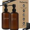 Amber Plastic Bottle | Refillable Wall Mount Liquid Soap Dispenser | 16 oz Hand Soap and Lotion for Every Bathroom | 2 Bottles