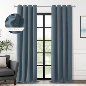 ChrisDowa 100% Blackout Blue Solid Curtains 102 Inches Long 2 Panels for Bedroom Living Room,Farmhouse Room Darkening Thermal Insulated Soundproof Grommet Top Window Treatment Drapes,52x102