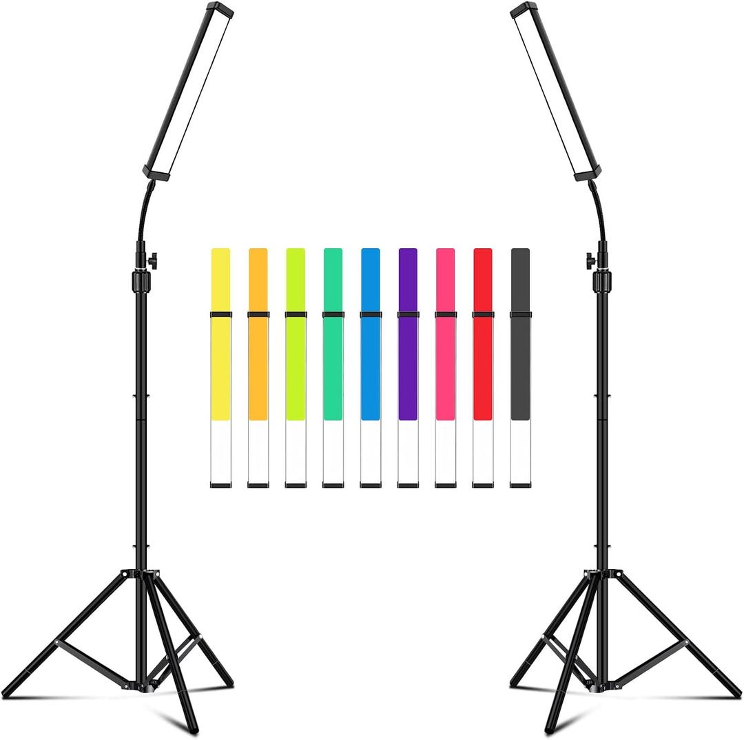 Led Video Lighting Kit with Wand Stick - Photography Studio Light,Adjustable Tripod Stand,Vallkay 9 Color Filters 5600K Dimmable Portable Stand for Live Streaming/Portrait Photo/Vlog, Black (D4002)