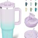 BJPKPK Tumbler With Handle 40 oz Stainless Steel Insulated Tumbler With Lid And Straw For Water Or Ice Coffee,Lavender Green