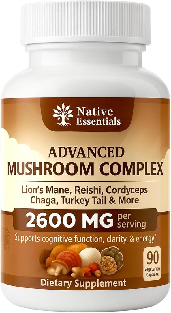 5 x 10-in-1 Mushroom Complex with Lions Mane, Reishi, Cordyceps - 2600mg Focus Energy Immune Support Supplement, 90 Capsules
