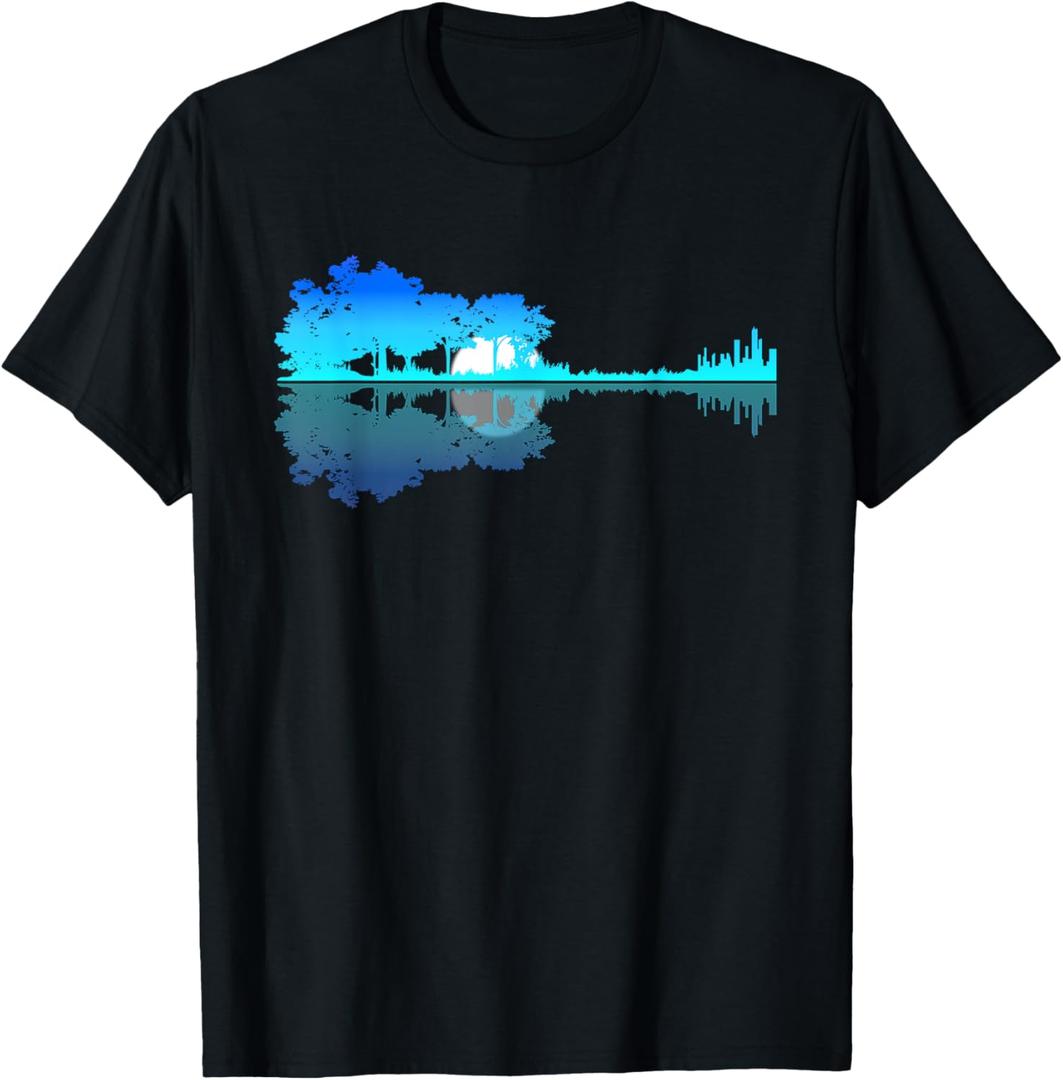 Guitar Lake Shadow Love Guitar Musician T-Shirt (Small, Black)