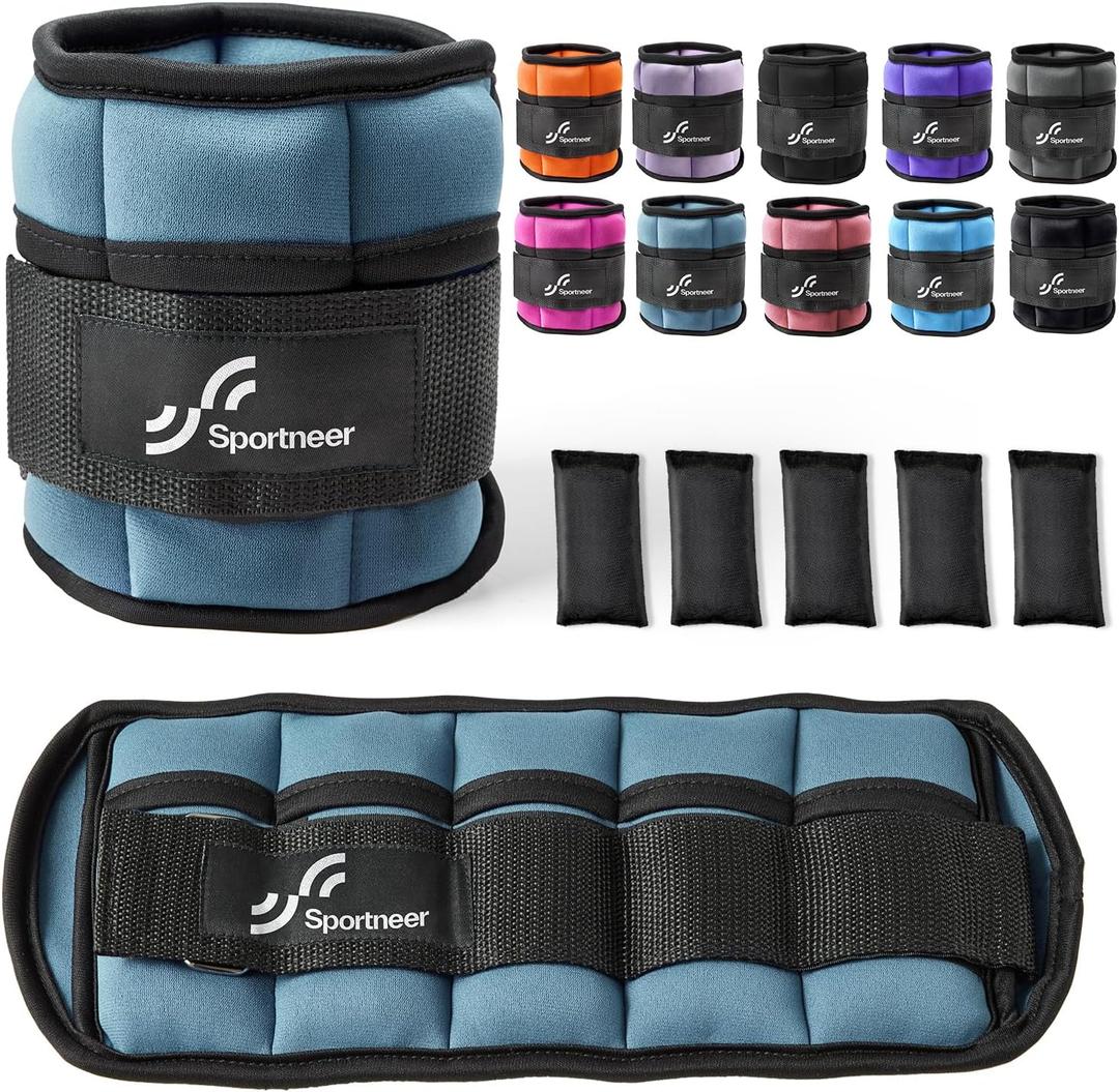 Sportneer Adjustable Ankle Weights Set - 1 Pair (2-10 lbs) Removable Sandbags for Women & Men, Comfortable Neoprene Leg Weights for Walking, Running, Pilates, Yoga, Home Workout & Physical Therapy (Dusty Blue)