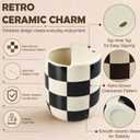 Ceramic Mug with Sip Hole 10 oz Novelty Checkered Coffee Mug Hand Painted Ceramic Cup Heat Resistant Non Slip Built in One Lid Handcraft Mugs for Coffee Lovers