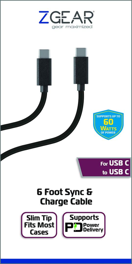 Zgear, Data Cable USB C to USB C 6'