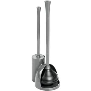 iDesign Compact Toilet Brush and Plunger Set for Bathroom Cleaning and Storage - Gray