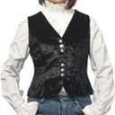 Vintage Velvet Vest for Women V-Neck Cropped Sleeveless Dressy Waistcoat Casual Tops (Black)