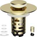iFealClear Upgraded 4-in-1 Bathroom Sink Drain Strainer, Universal Pop Up Sink Stopper with 2-Layer Detachable Hair Catcher Filter Basket, Drain Stopper Fit 1.1"-2.36" US Basin, Brushed Gold