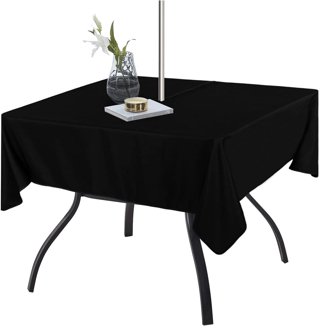 Fitable Square Table Cover Outdoor and Indoor Tablecloth - Washable Waterproof Wrinkle Free Table Cloth with Zipper and Umbrella Hole for Spring/Summer/Party/Picnic/BBQS/Patio Black 60 x 60 inch