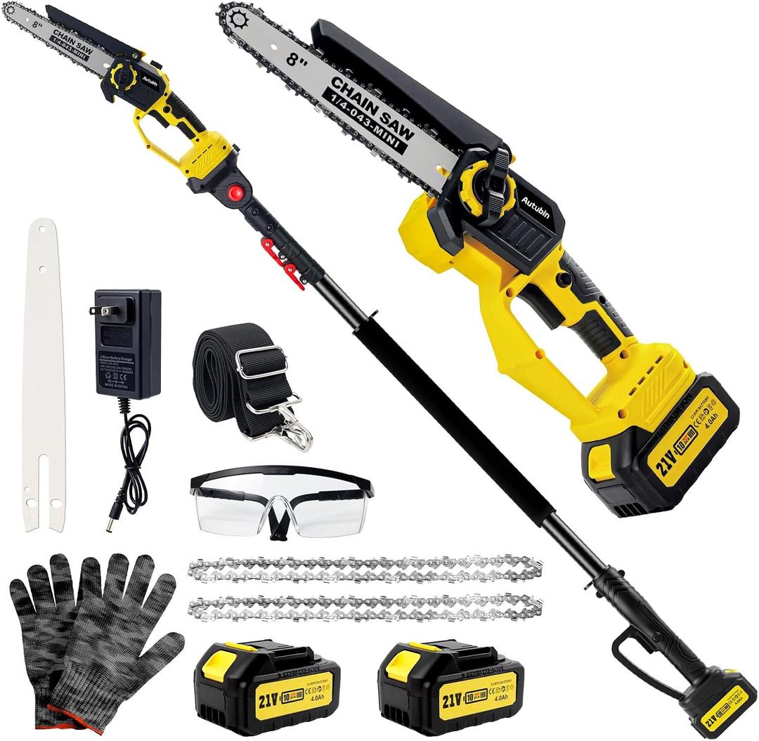 Brushless 2-IN-1 Cordless Pole Saw & Mini Chainsaw, 2 21V 4.0Ah Battery Powered 8 Inch Chain,Max Reach 16 Ft & Multi-Angle Electric Pole Saw for Tree Trimming, Gifts For Father,Husband,Men