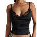 SOLY HUX Women's Lace Cami Top Cowl Neck Slim Fitted Camisole Going Out Crop Tops Pure Black Large (Black, L)
