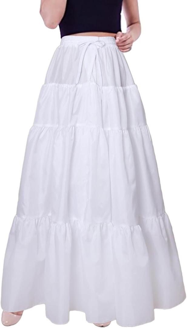 YULUOSHA Women's Crinoline Petticoat Hoopless Skirt A-Line Underskirt Full Gown Half Slips for Dresses Lingerie Long Skirt (One Size, White)