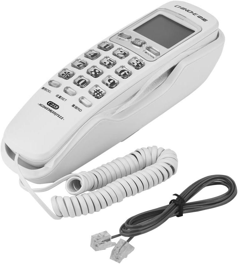 Corded Phone, Wall-Mountable Telephone with Call Display One-Button Redial Built-in Dial Pad Telephone, White