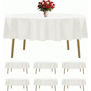 6 Pack Ivory Round Tablecloths 70 Inches Table Cloth Stain and Wrinkle Resistant Washable Polyester Table Cover Fabric for Party, Wedding,Dining,and Banquet Decoration