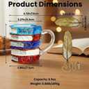 Chapter Book Mug with Metal Feather Bookmark - 6.5oz Glass Painted Book Mug for Book Lovers, 3D Stacked Novelty Coffee Mugs with Hexagonal Base, Literary Gifts for Readers and Writers