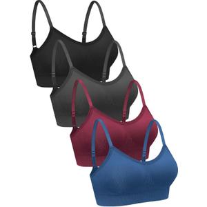 Geyoga 4 Pieces Neck Bralettes Wireless Cami Bra Tank Top Sports Bra for Women Girls (XX-Large, Black, Dark Grey, Dark Red, Blue)
