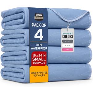 Utopia Bedding Washable Underpads 18" x 24" (Pack of 4), Waterproof Reusable Heavy Absorbency Incontinence Bed Pads for Adults, Kids, Elderly and Pets, Bedwetting Pads for Sofa and Couch (Blue)