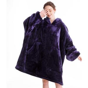 Aemicion Oversized Wearable Blanket Hoodie,Super Cozy Sherpa Hoodie Blanket, Big Thick Warm Soft Blanket Sweatshirt for Women Men-Dark Purple (Adult)
